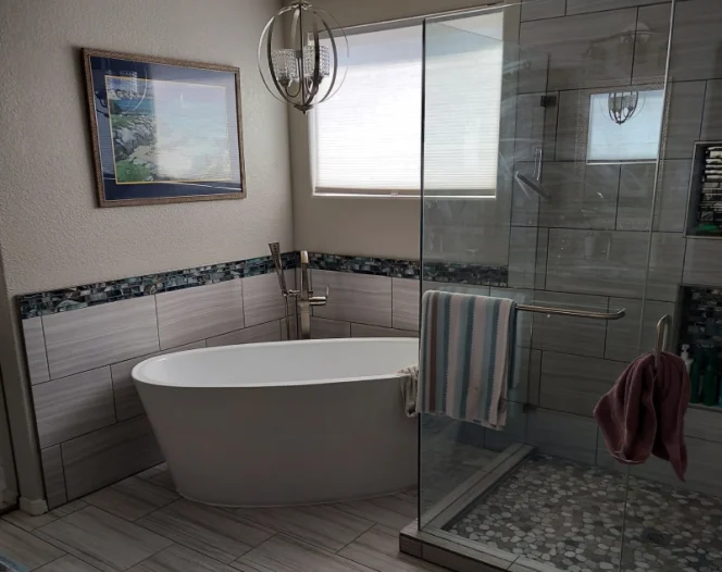 bathtub in a remodeled bathroom